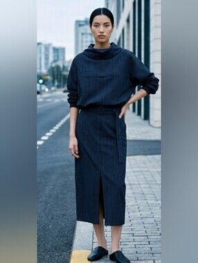 SET Uniqlo :C Women's Hooded Pullover Top & Skirt in striped navy